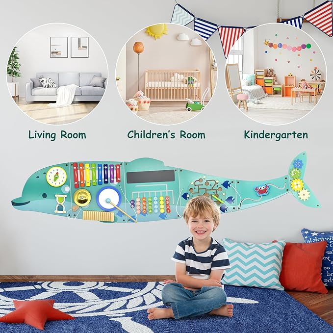 Activity Wall Busy Board Panels, Montessori Sensory Toys, Wall Activity Center, Educational Toy, Interactive Wooden Learning Toy for Toddler Playroom & Children's Daycare