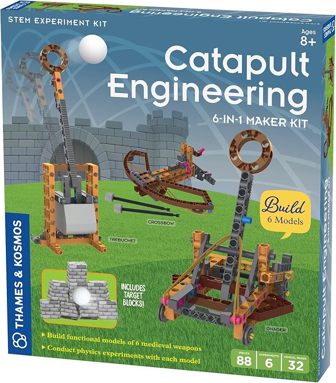 Thames & Kosmos Catapult Engineering STEM Maker Kit, Build 6 Models of Unique Medieval Machines, Explore Mechanical Physics, Includes Safe Foam Balls & Soft-Tipped Projectiles, Suitable for Ages 8+