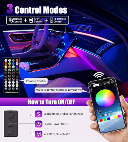 KENANEK 55.12’’ Acrylic Car Ambient Lighting Kit – 2 RGB LED Light Strips