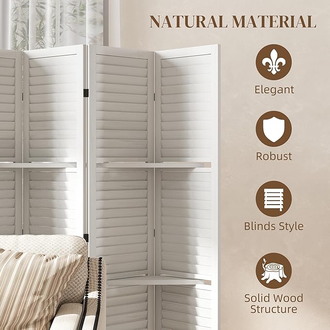 HOMCOM Room Divider, 6 Panel 67" Tall Wood Privacy Screen