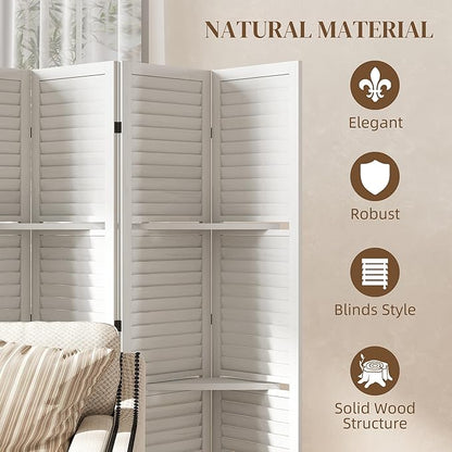 HOMCOM Room Divider, 6 Panel 67" Tall Wood Privacy Screen