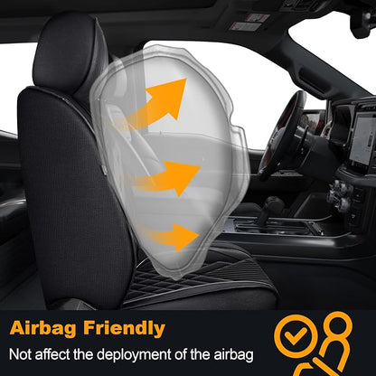 IKABEVEM for Ford F150 2009-2024 2025 2026 Seat Covers F250 F350 F450 2017-2025 2026 Seat Cushion Cover with Faux Leather(Full Set, Black)