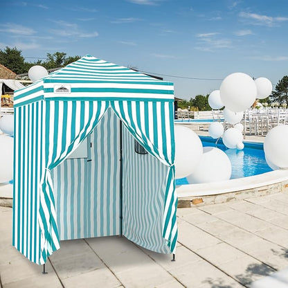 EAGLE PEAK Flex Ultra Compact 5x5 Pop-up Canopy, Sun Shelter, Changing Room, Portable Privacy Tent for Pool, Fashion Photoshoots, or Camping, White/Light Blue