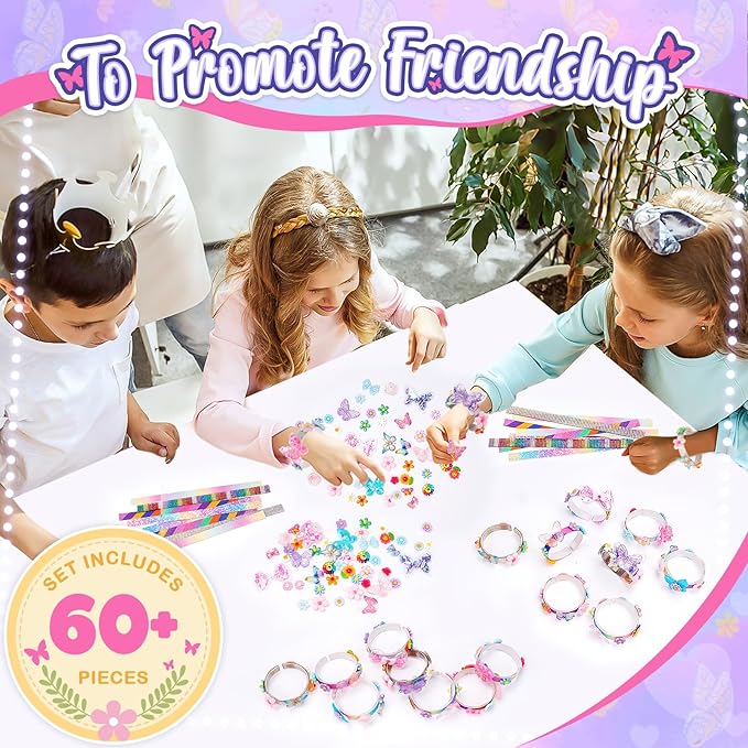 Friendship Bracelet Making Kit for Girls, 5-12 Year Old Girl Birthday Gifts, Arts and Crafts Kits for Kids, Girls Toys Age 5 6 7 8 9 10 Years Old, Kid Jewelry Making Kit with Charm (Butterfly&Flower)
