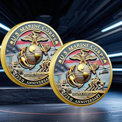 USMC 250th Anniversary Challenge Coin (1.57 Inch) – Double-Sided Collectible Military Coin for Veterans, Active Duty & Marine Corps Enthusiasts (2PCS)