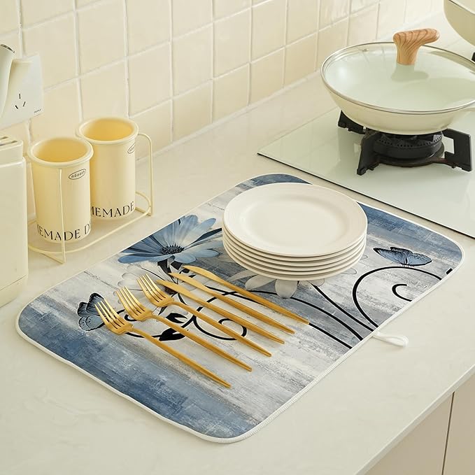 Floral Dish Drying Mat 18x24 Inches