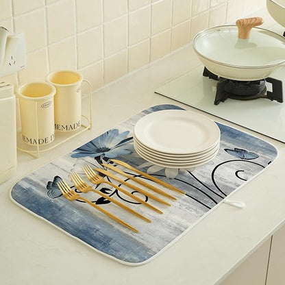 Floral Dish Drying Mat 18x24 Inches