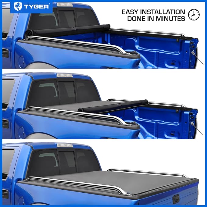 Tyger Auto T2 Low Profile Soft Roll-up Truck Bed Tonneau Cover Compatible with 2015-2026 Ford F-150 | Fleetside 5.5' (67") Bed | TG-BC2F6229