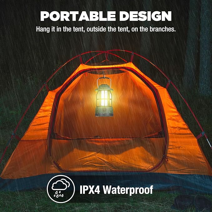 EverBrite LED Camping Lantern, USB C Rechargeable Lantern with Stepless Dimming, Vintage Portable Camping Lights & Lanterns, Lanterns for Power Outages, Hurricane, Emergency, Fishing, Home and More