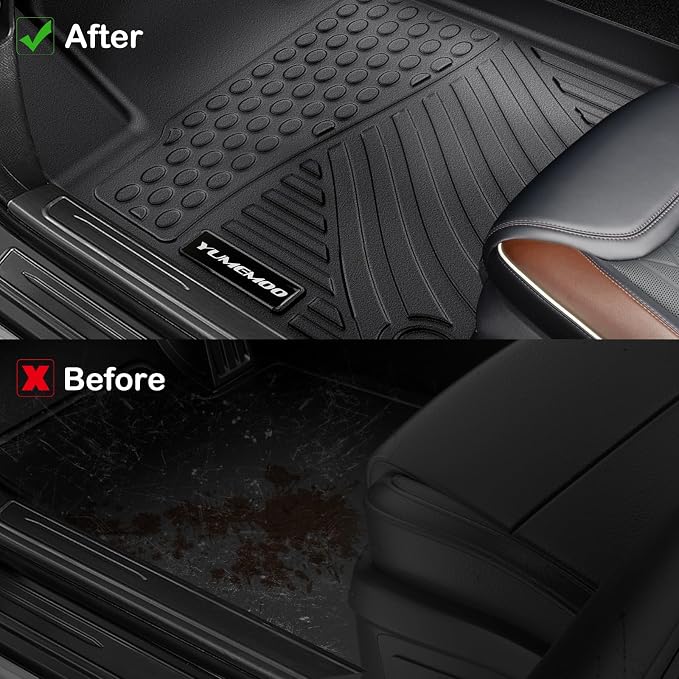 Floor Mats for Honda Civic 2022-2026 Gas Sedan(2nd Row w/o USB Port) & 2026 Sedan Hatchback Si Hybrid TPE Floor Liners Fit for Civic 1st & 2nd Row & Door Sill Guards Anti-Slip Full Set Car Mats