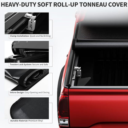 OEDRO Roll Up Soft Truck Bed Tonneau Cover Compatible with 2002-2024 Dodge Ram 1500, 2003-2026 Dodge Ram 2500 3500 8ft Bed w/o Rambox