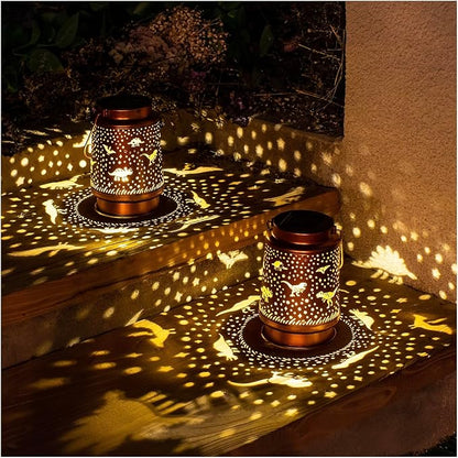 Dinosaur Solar Lanterns Outdoor Waterproof Hanging Solar Lights Dinosaur Gifts for Women Men Metal Decorative LED Dinosaur Lanterns for Garden Decor,Yard,Patio,Lawn,Tabletop,Pathway,Landscape