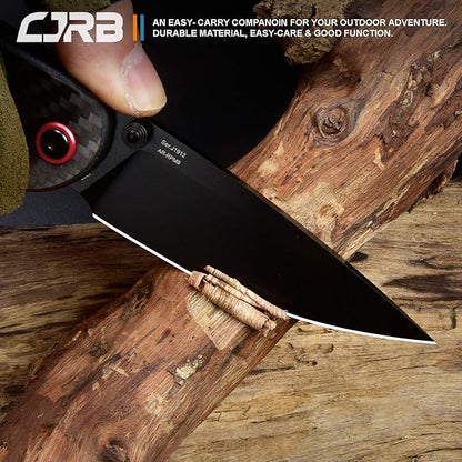 CJRB CUTLERY Folding Knife Feldspar(J1912) AR-RPM9 Powder Steel Black PVD Blade Carbon fiber Handle Pocket Knife EDC Knife, Carbon Fiber Handle