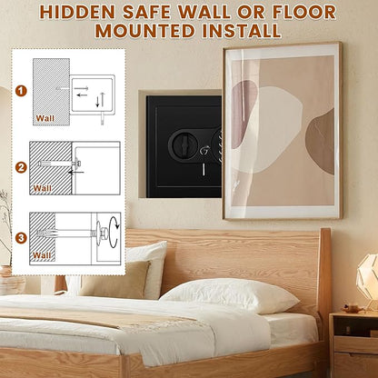Safe Box with Fireproof Waterproof Bag, Home Safe with Keys & Pass Code & Wall