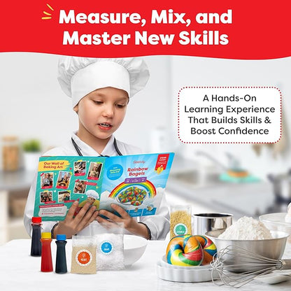 Baketivity Rainbow Bagel Kids Baking Kit - Baking Kits for Kids with Premeasured Ingredients, Step-By-Step Instructions, Video Guide, and STEM Lessons - Kids Cooking Kit for Ages 6-12+