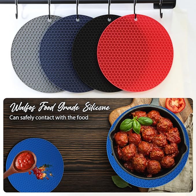 Joyhalo Trivets for Hot Dishes - Hot Pads for Kitchen, Silicone Pot Holders for Hot Pots and Pans, Silicone Mats for Kitchen Countertops, Table, Flexible Easy to Wash and Dry, True Blue
