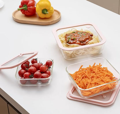 Urban Green Glass Food Container Set with Silicone Glass Lid, 3 Pack, Square Shape, Airtight, LeakProof, 100% Plastic Free, Meal Prep Food Storage Containers