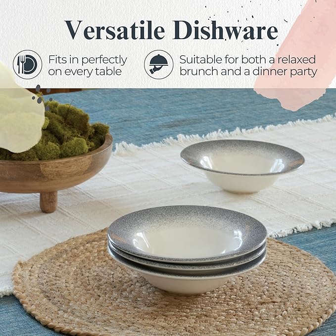 Portmeirion Potter's Mist Oatmeal Bowl (Set of 4) - Ideal for Porridge, Soup, Desserts - Microwave & Dishwasher Safe Earthenware Bowls, Durable Dishware Collection - Made in UK (Grey Mist)