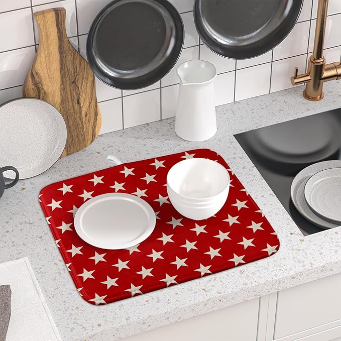 Patriotic July of 4th Red Star Dish Drying Mat