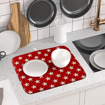 Patriotic July of 4th Red Star Dish Drying Mat