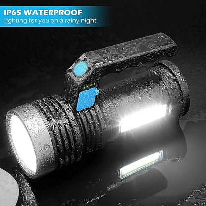 LED Flashlight High Lumens USB Rechargeable Flashlight for Camping, Hiking, Walking, Powerful Emergency Flashlight with 4 Modes for Outdoor Use, Bright Flashlight with Sidelight Lantern