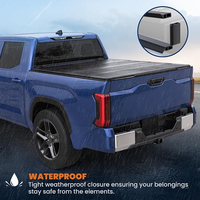 KUIPERAUTO 6.5ft Quad-Fold FRP Hard Truck Bed Tonneau Cover Compatible with 2004-2014 Ford F-150,On Top Mount,Lockable,Styleside Bed 78.9inch