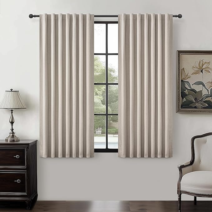 Grey Flax Taupe Short Small Window Room Darkening Curtains 54 Inches Long