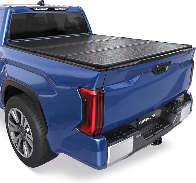 KUIPERAUTO Tri Hard Truck Bed Tonneau Cover Compatible for 2014-2026 Toyota Tundra Styleside Solid 5.5 FT Bed On Top Aluminum Bed