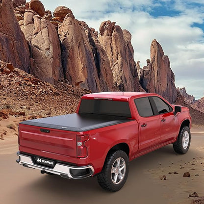 MOSTPLUS Quad Fold Tonneau Soft Cover Truck Bed Compatible for 07-13 Chevy Silverado 1500 GMC Sierra 1500 Four Fold (6.5 FT) On Top