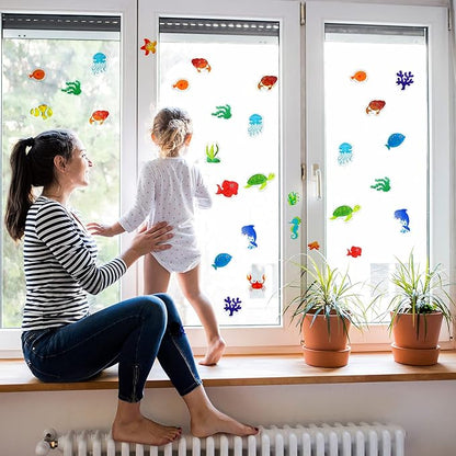 20 Pieces Sea Animals Thick Gel Clings Ocean Window Gel Clings Decals Stickers for Toddlers Kids Adults Home Airplane Classroom Nursery Sea Animals Party Supplies Decoration Removable and Reusable