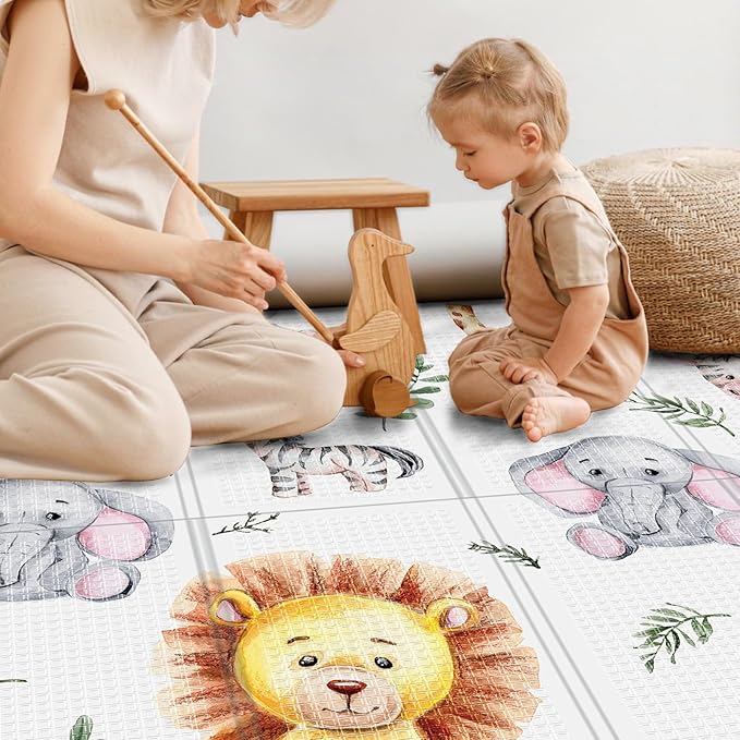 71x59 Foldable Foam Baby Play Mat for Floor, Babies Activity Tummy Time Playmat, Kids Non Toxic Foam Thick Play Mat for Baby, Toddlers, Waterproof & Anti-slip Crawling Mats
