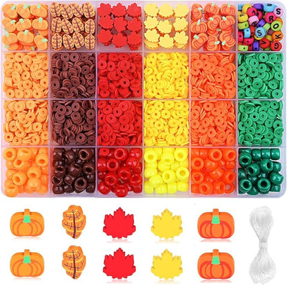 2480pcs Thanksgiving Fall Polymer Clay Beads Charms Friendship Bracelet Necklace Earring Jewelry Making kit, Accessories for Arts Crafts DIY Gifts for Women Girls
