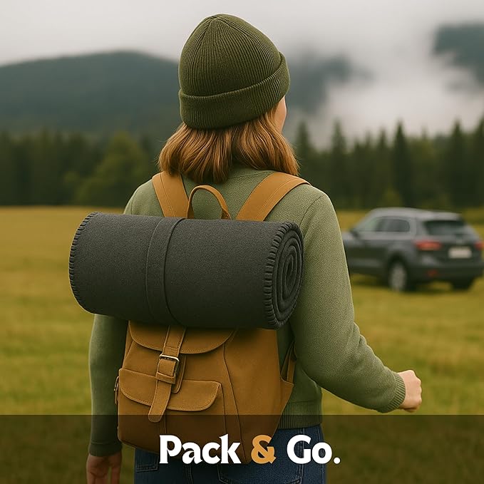 Wool Camping Blanket ??70% Wool Heavy-Duty Military Style Throw, Warm & Washable, Fire Retardant Cover for Emergency, Survival & Outdoor Use ??Perfect for Camping, Car, Home & Hiking, Grey 62x84