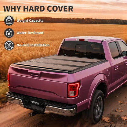 OEDRO Low-Profile Hard Tri-Fold Tonneau Cover Compatible with Toyota Tacoma 2016-2023 (Excl. Trail Edition) 5ft Bed with Tacoma Bed Rail, One-Handed Quick Release, Drainage Design