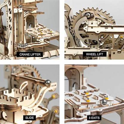 ROKR Marble Run 3D Wooden Puzzles Model Building Kits for Adults - Educational Project Brain Teaser, DIY Crafts for Adults & Kids (Fortress)