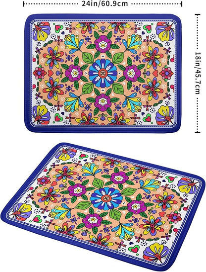 Mexican Talavera Dish Drying Mat Navy Blue Large Microfiber Dish Drain Pad