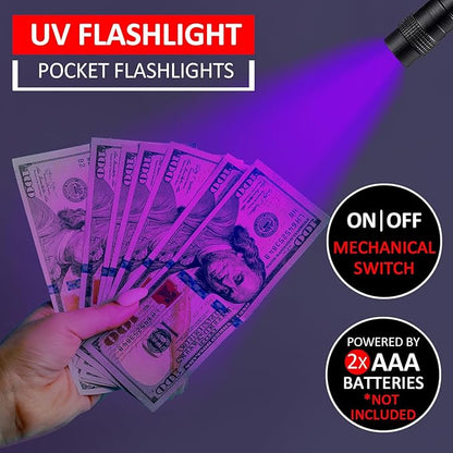 Beieverluck 10 Pack UV Black Light Flashlight Mini 395nm Pen Light with Clip LED Handheld Blacklight Detector for Leak Pet Urine Hotel Inspection Dry Stain and Bed Bug, Large