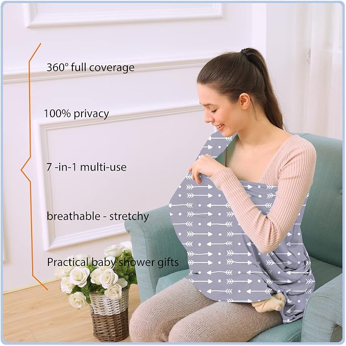 Car Seat Covers for Babies - Multi- use Nursing Carseat Canopy, Breastfeeding Covers, Baby Shower Gifts for Boys and Girls (dot Arrows)
