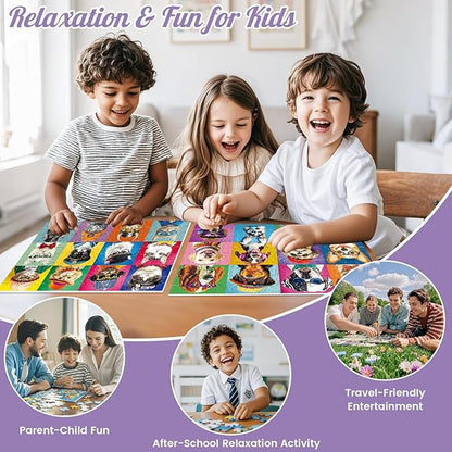 3-Pack 100 Piece Puzzles for Kids,Dogs Cats Cupcakes Puzzle for Kids Age 4-6 6-8 8-10,Unique Large Piece Animals Jigsaw Puzzle,Recycled Paper,Bright & Colorful Educational Puzzle Game,Boys Girls Gift