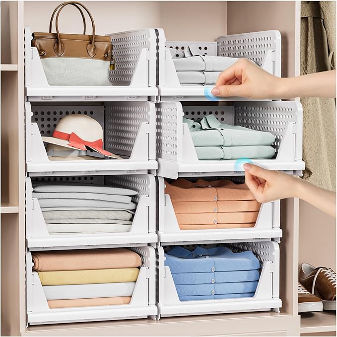 8 Pack Stackable Closet Storage Basket
