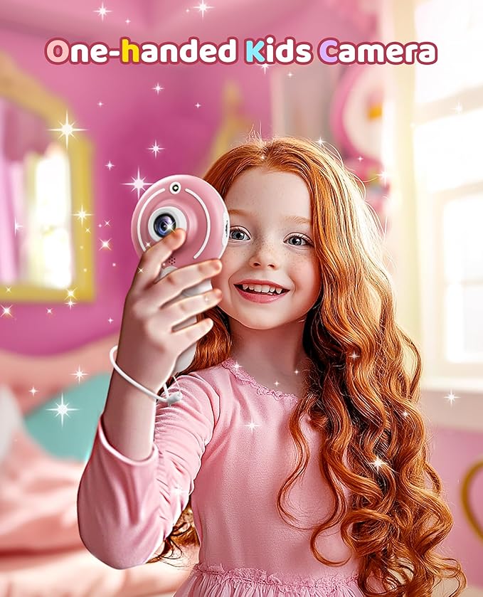 TEKFUN Kids Camera Toy for Girls - Birthday Gifts with Magic Wand Design - Digital Video Camera for Kids with 32GB SD Card - Easter Basket Essentials for Little Girl 2 3 4 5 6 Year Olds (Pink)
