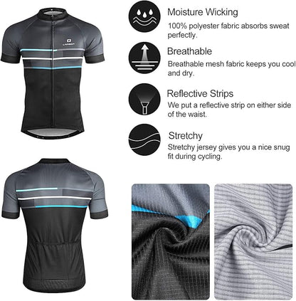 LAMEDA Men's Cycling Jersey Breathable Lightweight Bike Jersey Short Sleeve Quick Dry Moisture Wicking Biking Shirts