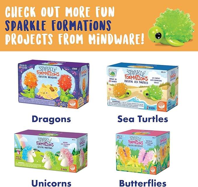 MindWare Crystal Growing Kits: Hedgehogs Bright Colors Set of 2 – Cute DIY Crystal Growing Kits for Kids & Teens – Funky mini Science Experiment in an 9pc kit – Crystals Grow in 24 Hours