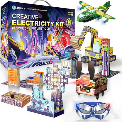 Japace Electricity Science kit for Kids Age 8-14,10 STEM Projects,Paper Circuit Physics Lab for Learning,Cool Christmas Birthday Gift for Boys Girls