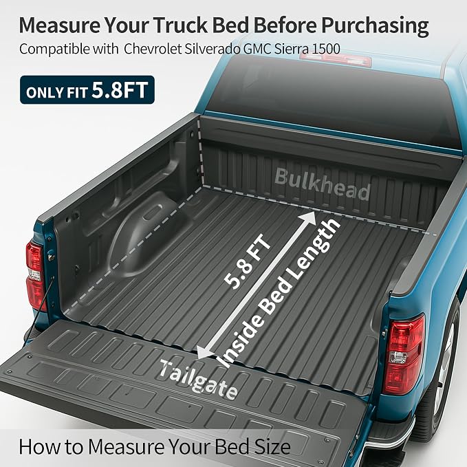 OEDRO Quad Fold Hard Truck Bed Tonneau Cover Fit for Chevy Silverado 1500 / GMC Sierra 1500 New Body Style 2019-2026 with 5.8ft Bed w/o Multi-Flex Tailgate, Black