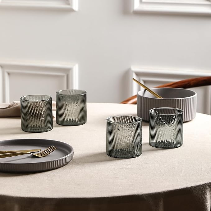 Stone Lain Haven Stoneware 16-Piece Dinnerware Set, Plates and Bowls Sets for 4, Grey Dish Set, Includes Dinner and Salad Plates, Cereal Bowls, Glassware, Microwave & Dishwasher Safe