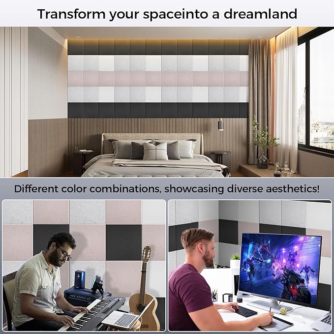 BSHEAD 15 pcs 165dtex Microfiber Acoustic Panels ，Self-Adhesive Soundproof Wall