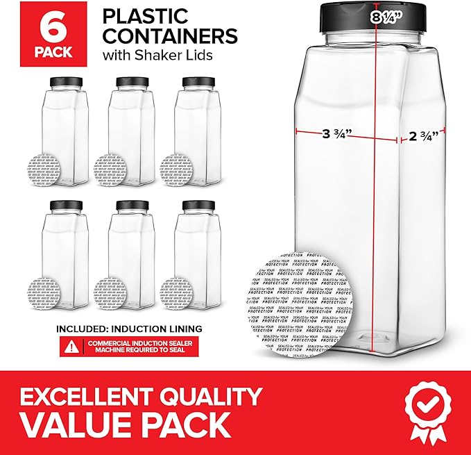 6 Pack 32 oz Plastic Spice Jars, Empty Seasoning Containers