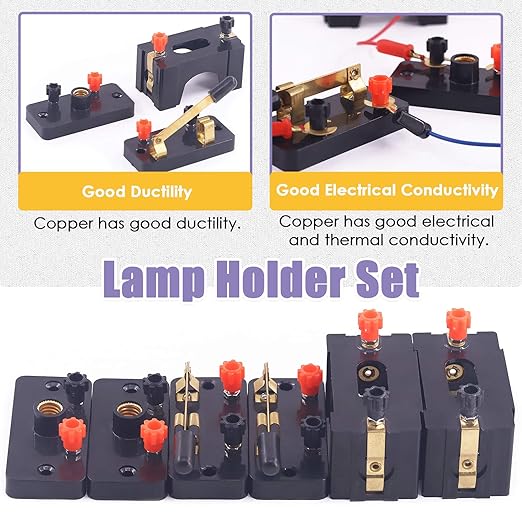 Swpeet 22Pcs Labs Physics Experiment Basic Beginner Circuit Kit, Including Interconnect Circuit Wire, D Battery Holder, Single Pole Single Throw Switch and Miniature Bulb Holder with E10 White Bulb
