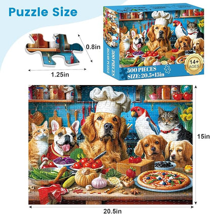 500 Piece Puzzles for Adults, Funny Puppy Animal Jigsaw Puzzles, Food Kitchen Jigsaw Puzzle, Animal Pet Lover Challenging Puzzles for Friends Family Activity Game Nights Gifts, 20.5×15 in